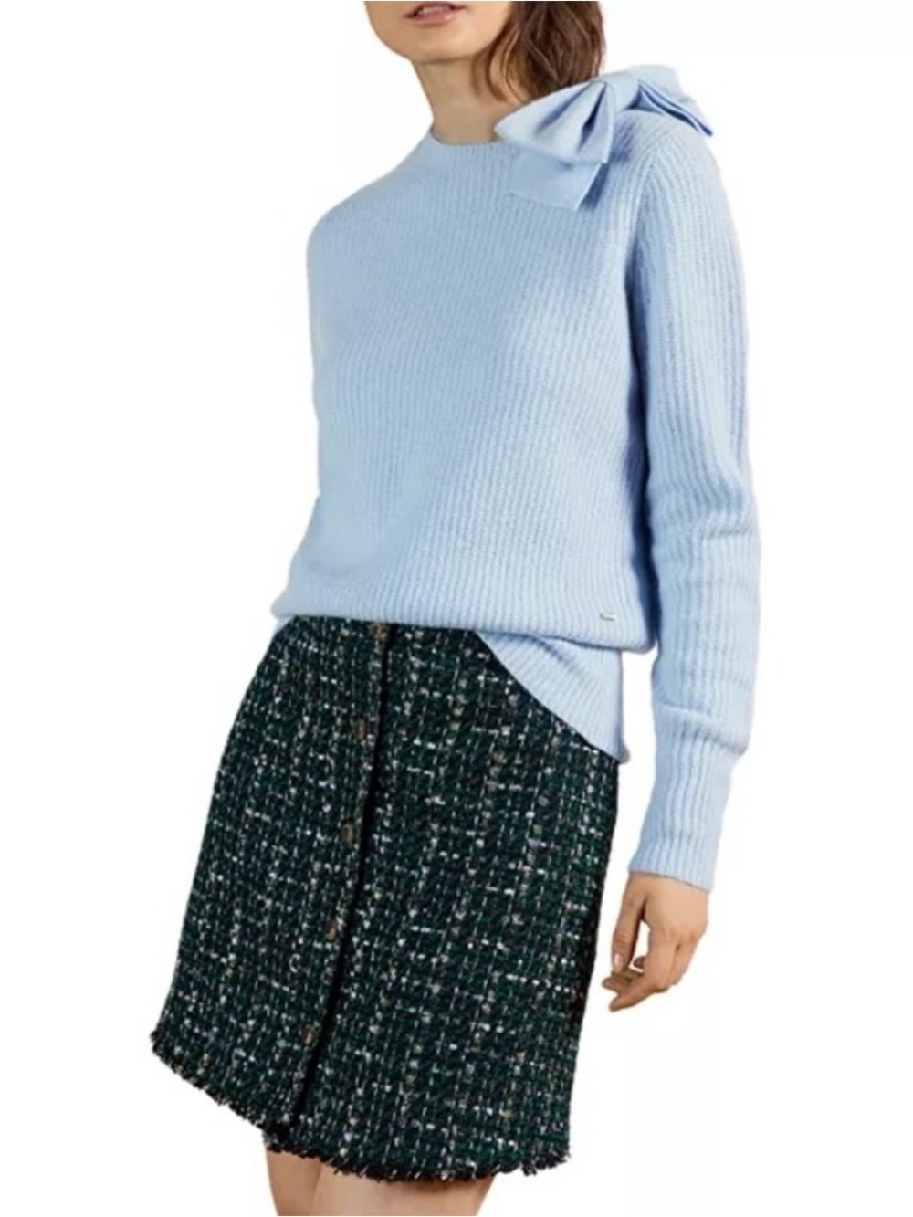 Ted Baker Extravagant bow sweater blue SZ 2 alpaca blend
